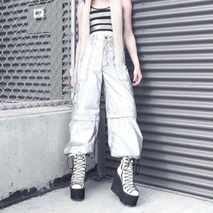 Brand New Club Exx Holographic Silver Cargo Pants